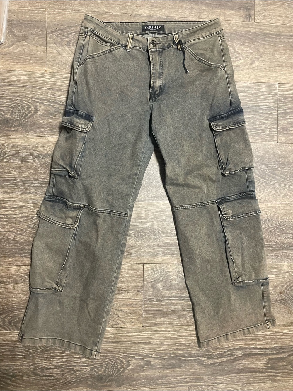 Smoke & Ash Cargo Pants Olive greenish blue school skater denim Jean 32 x 30